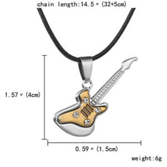NEW Rocking ELECTRIC GUITAR Pendant & Short Necklace - FENDER BLACK SILVER - Picture 5 of 15